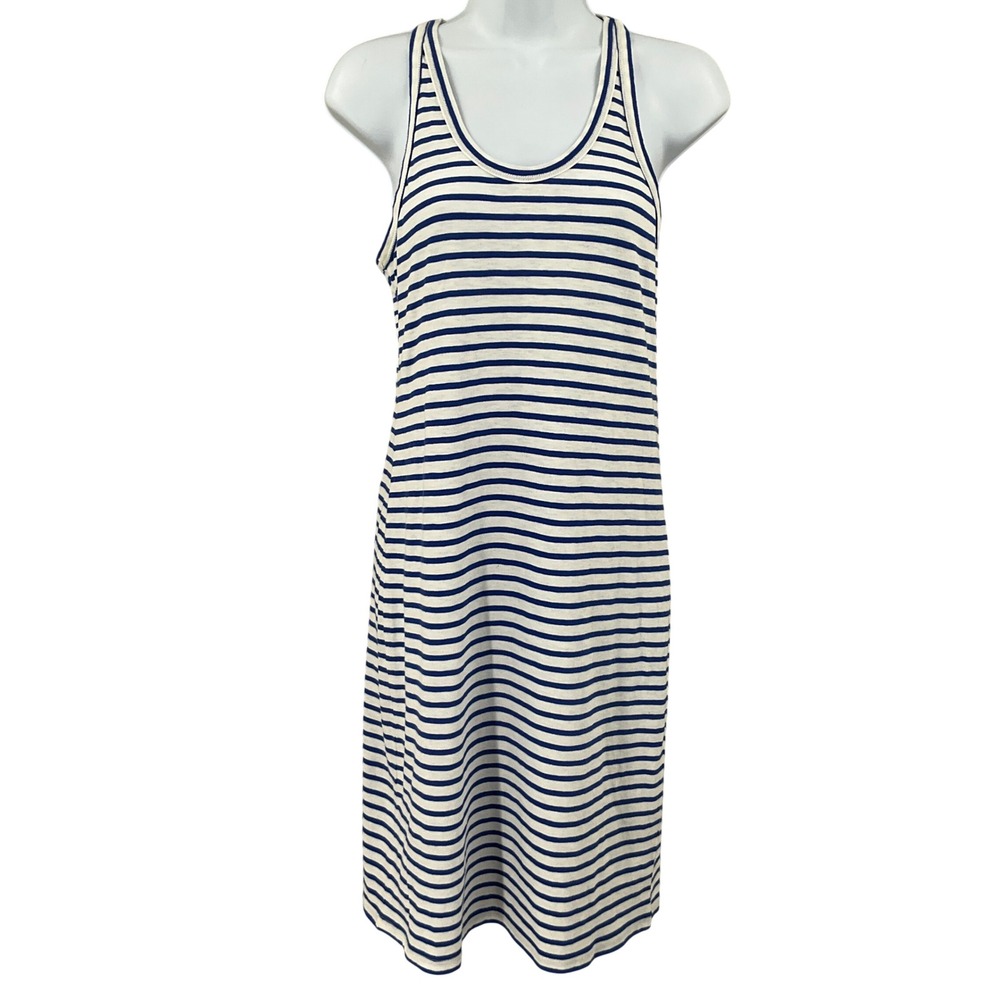 J.Crew Midi Tank‎ Dress Sz XS Blue White Striped Cotton Racerback Nautical Beach